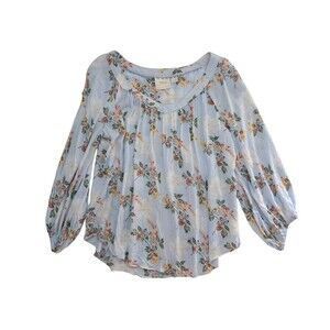 Maeve Anthropologie Floral Blue Striped 3/4 Sleeve Spring Viscose Women's 12